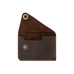 Handmade Genuine Leather Card Holder with Snap Closure, Minimalist Leather Wallet, Hand-Stitched Compact Front Pocket Card for Men & Women