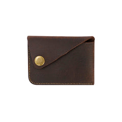 Handmade Genuine Leather Card Holder with Snap Closure, Minimalist Leather Wallet, Hand-Stitched Compact Front Pocket Card for Men & Women