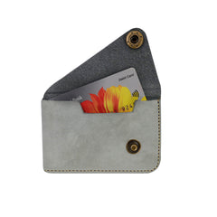 Handmade Genuine Leather Card Holder with Snap Closure, Minimalist Leather Wallet, Hand-Stitched Compact Front Pocket Card for Men & Women