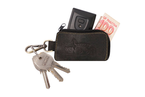 Leather Car Key Case with Zipper | Handmade Key Pouch with Keyring & Hook, Key Organizer, Handmade Compact Key Holder for Car and House Keys