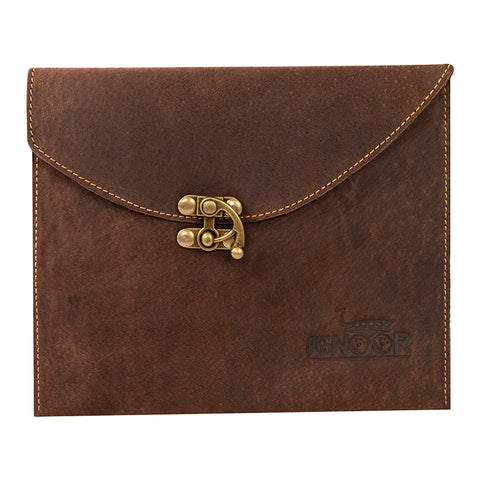 Handmade Leather big Pouch | Vintage Tablet Sleeve 8x7 | Document Holder with Brass Clasp | Brown & Black Leather Clutch Bag